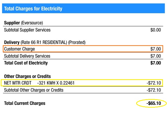 Bill showing your net metering charges