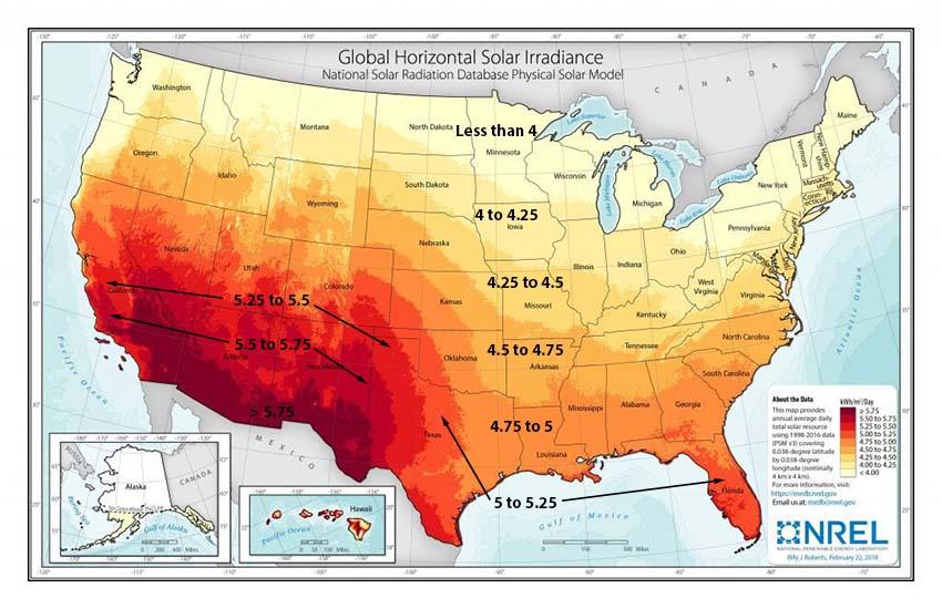 Peak sun hours map