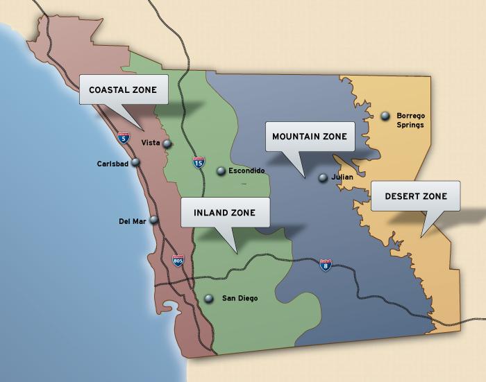 map showing the SDGE climatic zones that determine basline electricity allowance