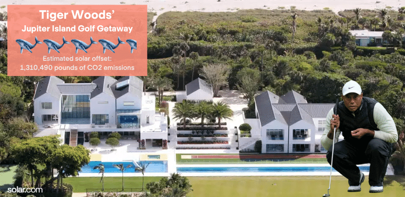 estimated solar offset of Tiger Woods' Jupiter Island, FL Mansion