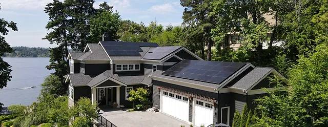 lake home with solar panels