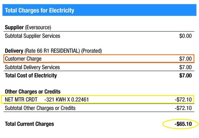 Bill showing your net metering charges