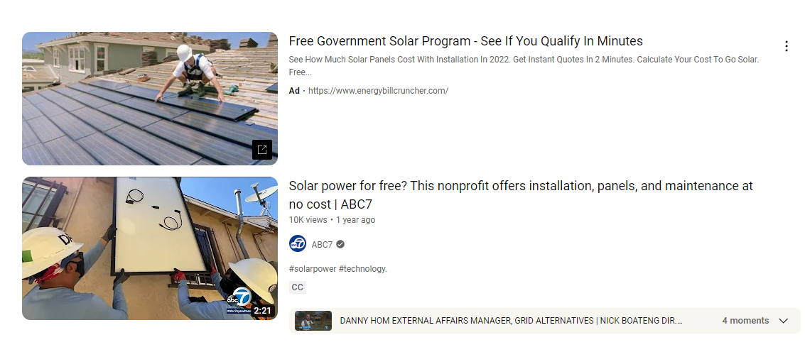 youtube ad for free solar panels from the government