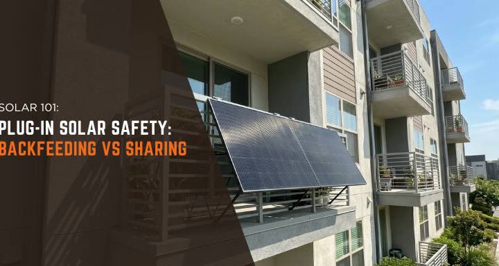 A plug-in solar panel mounted on an apartment balcony railing
