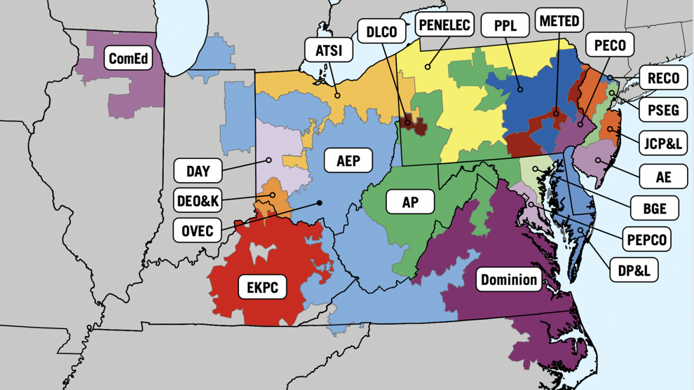 Map of areas served by PJM Interconnection.