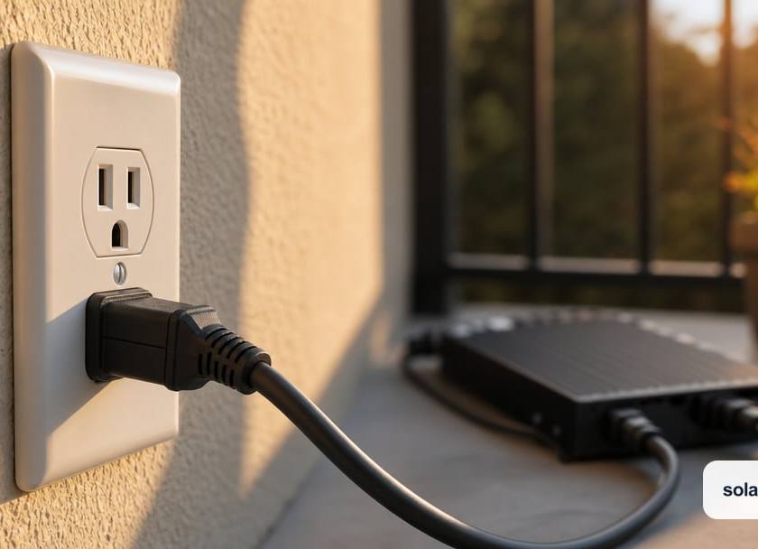 An extreme close-up of a standard three-prong 120-volt power cord plugged into a clean white residential wall outlet.